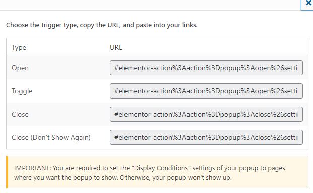 Enlaces de lanzamiento de popups en Popup Trigger URL for Elementor Pro